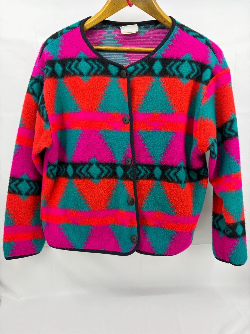 Vintage 80s David Wayne Aztec / Southwest Bright Fleece Button Jacket Sweater, M